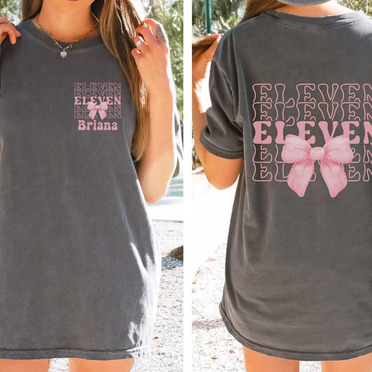 Personalized 11th Birthday Shirt, Coquette Bow Eleventh Birthday Shirt, Retro Custom Girls Birthday Party Tee, 11 Year Old Birthday Gift