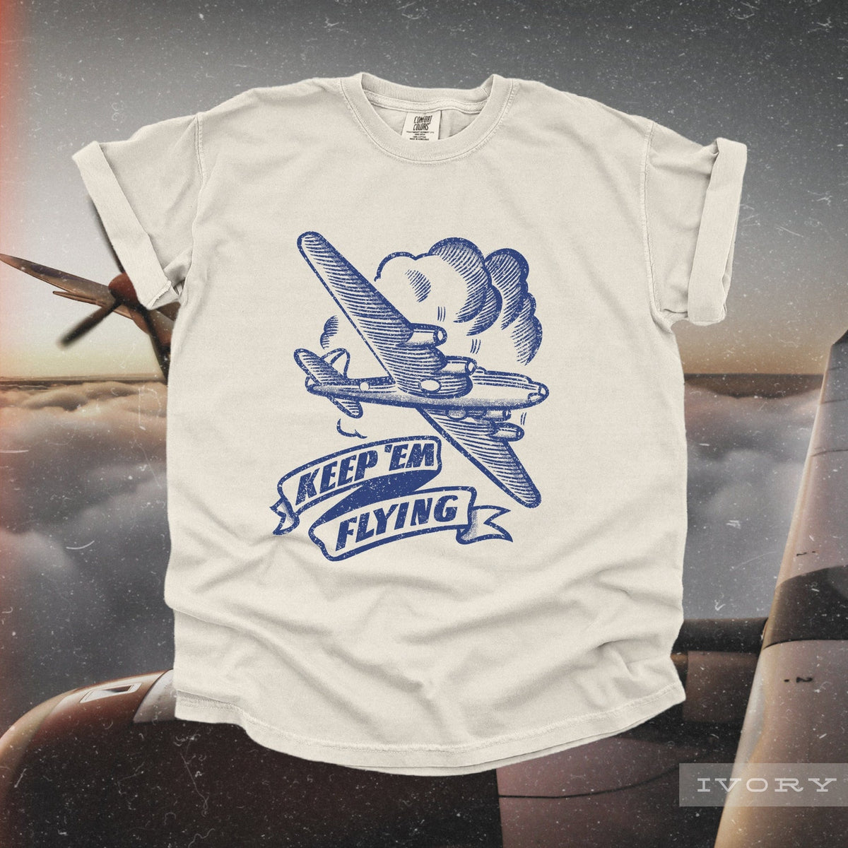 Vintage 1950s Keep Em Flying TShirt | Retro Military Army Air Force Navy T-Shirt, Distressed Graphic T Shirt, War Veteran Gift, Trending Tee