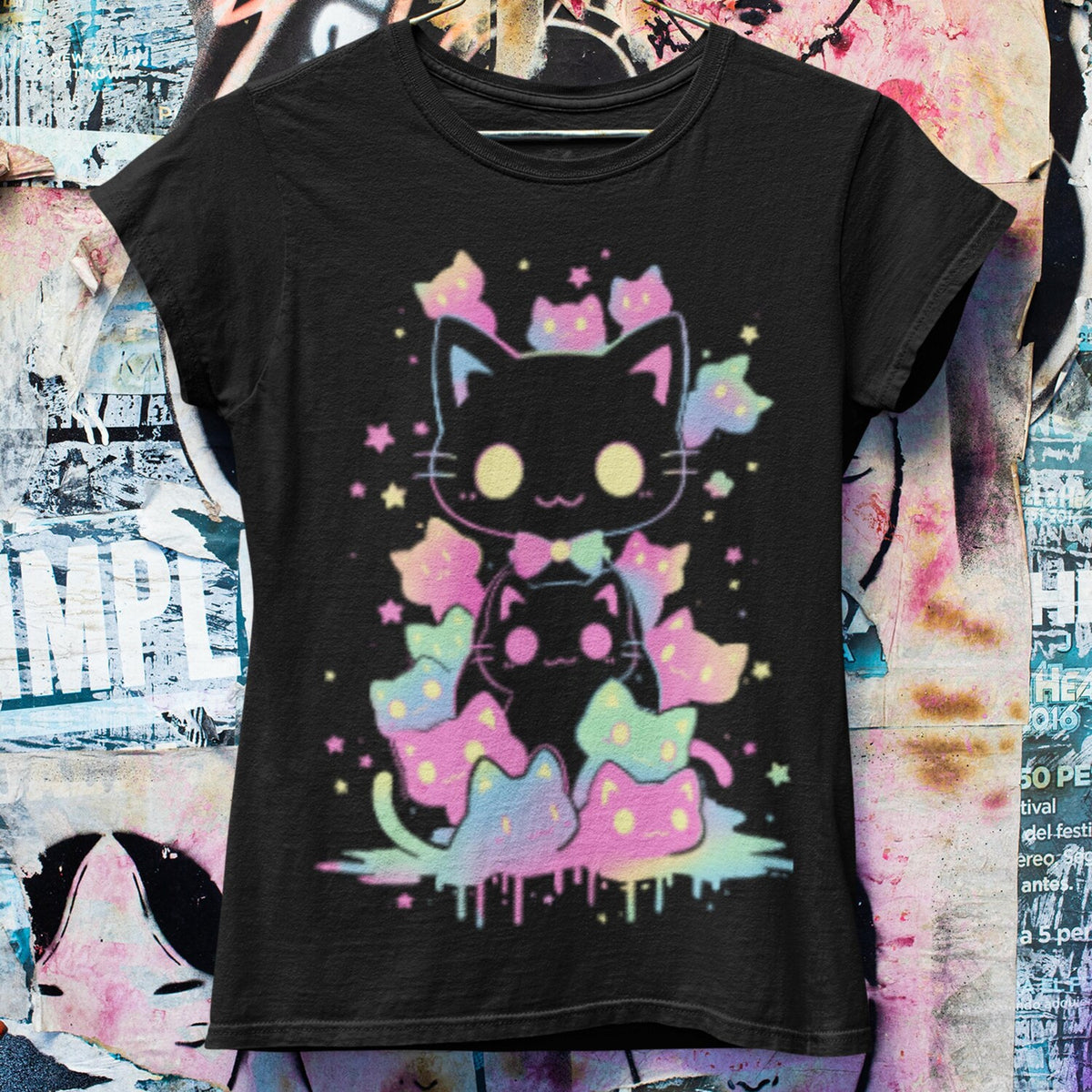 Unisex Oversized T-shirt, Pastel Goth Neon Cat Anime Tee | Harajuku Streetwear, Japanese Grunge Aesthetic, Plus Size | Kawaii Gifts