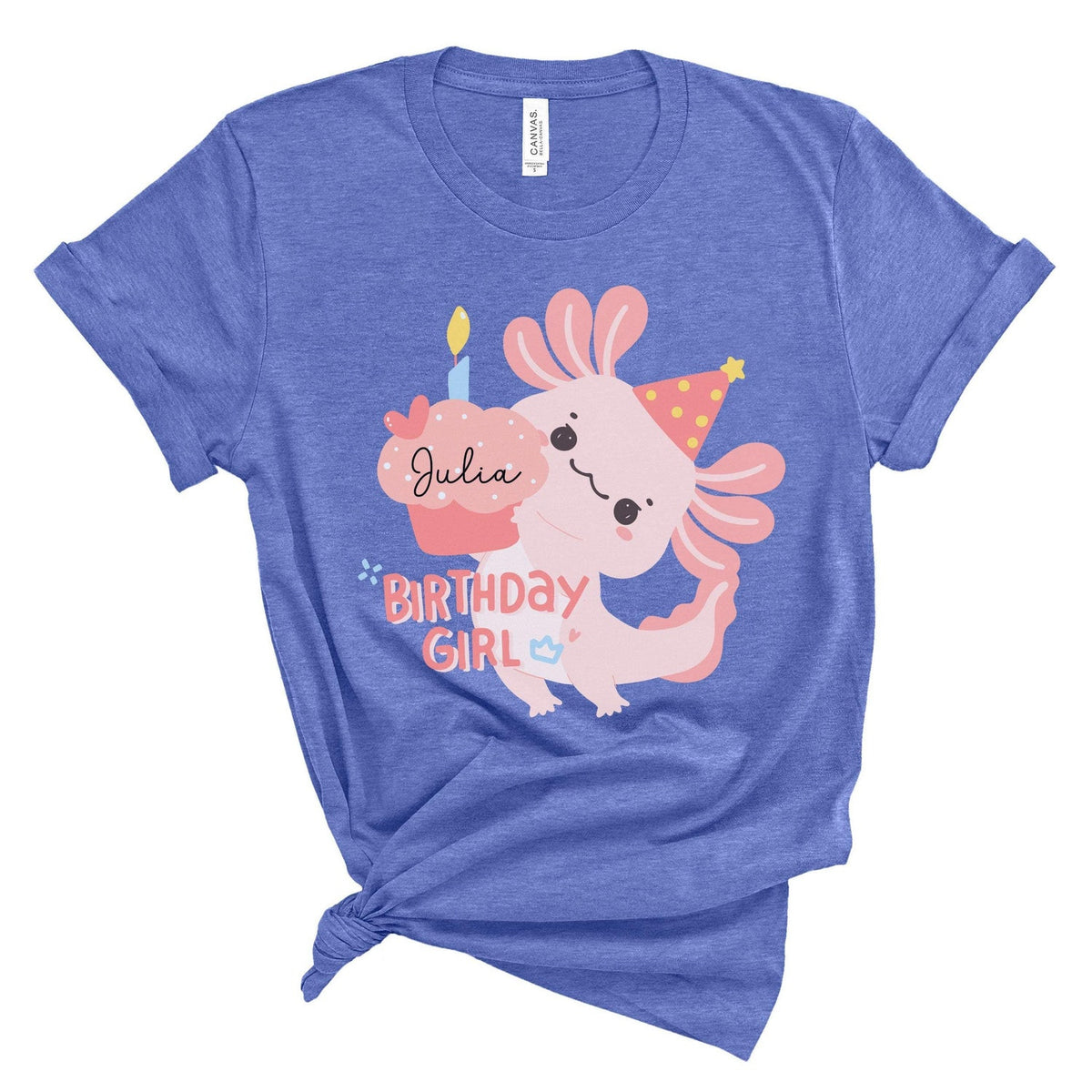 Personalized Axolotl Birthday T-Shirt Any Age, Pink Axolotl Party Outfit, Custom Axolotl Shirt for Girl ANY AGE, Gift for Birthday Girl