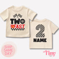 Two Fast, Boys 2nd Birthday Shirt, Racing Birthday, Personalized T-Shirt for Party, Matching Family Shirts, Boys Race Car T-Shirt, 2 Fast