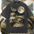 Vintage Sloth Graphic T-Shirt: Retro Moon Design, Acid Wash Cotton