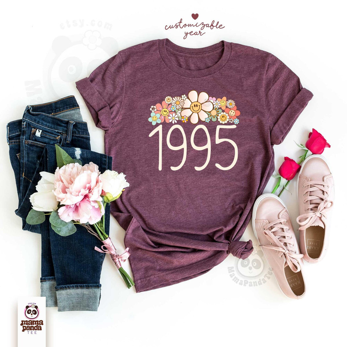Custom Birth Year shirt, floral Personalized Birthday Gift, custom mothers day t-shirt, women's birthday shirt, retro girls birthday tee
