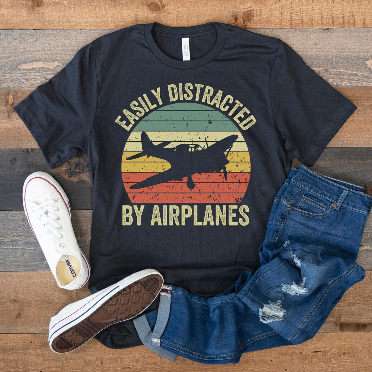 Easily Distracted by Airplanes, Gift for Airplane Lover, Aviation Shirt, Funny Pilot Shirt, Retro Vintage Plane, Aviator Shirt Birthday Gift
