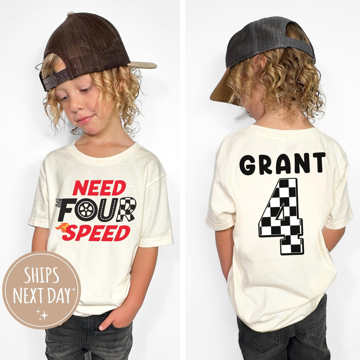 Need Four Speed Kids Birthday Shirt, Racecar Birthday Shirt, Racing Birthday Shirt, Birthday Gift, Fast Four Birthday Tee, Custom Name & Age