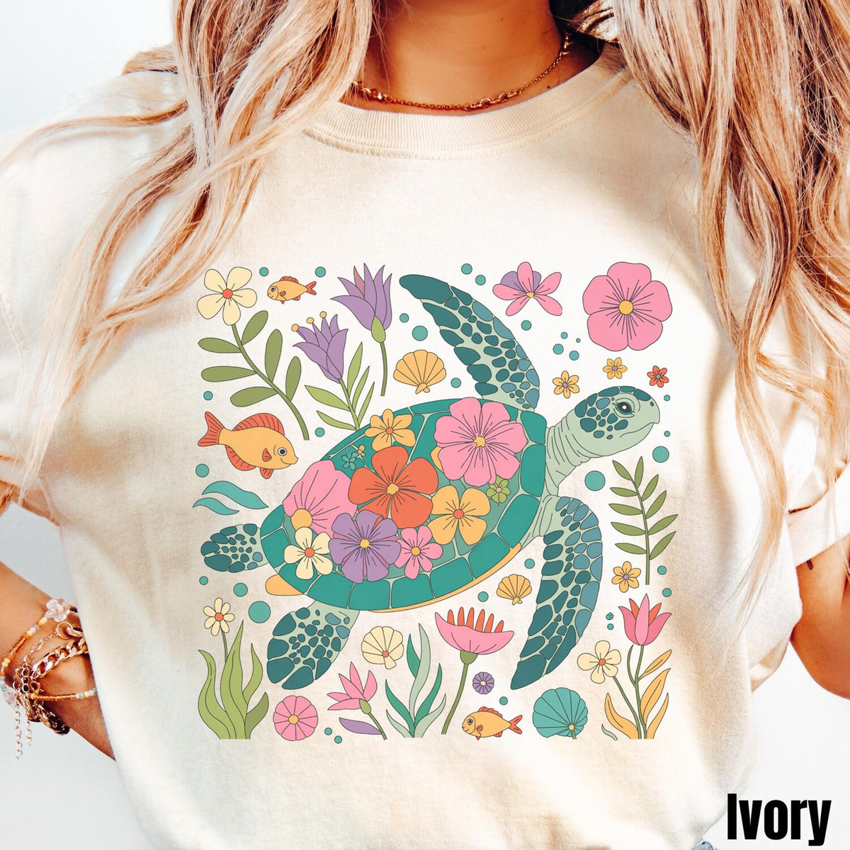 Floral Sea Turtle Shirt, Comfort ColorsÂ® Summer Beach Lover Shirt, Coastal Aesthetic Turtle Lover Gift, Ocean Lover Gift, Beach Vacation