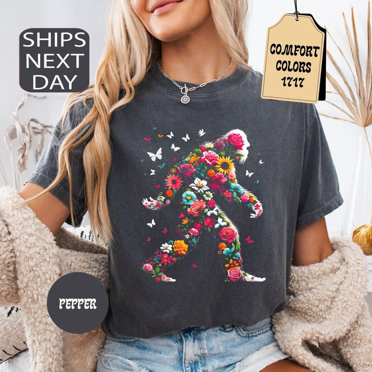 Comfort Colors Big Foot Shirt, Floral Big Foot Shirt, Adventure Shirt, Cute Bigfoot Shirt for Women, Nature Lover Gift, Aesthetic Shirt