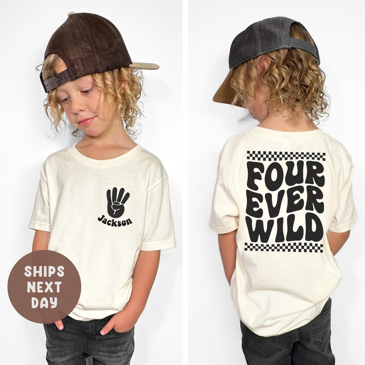 Four Ever Wild Shirt, Fourth Birthday Shirt, 4th Birthday Toddler Tee, Kids Bday Shirt, Boys Girls Party Outfit, Name Tee, Fourever Wild Tee