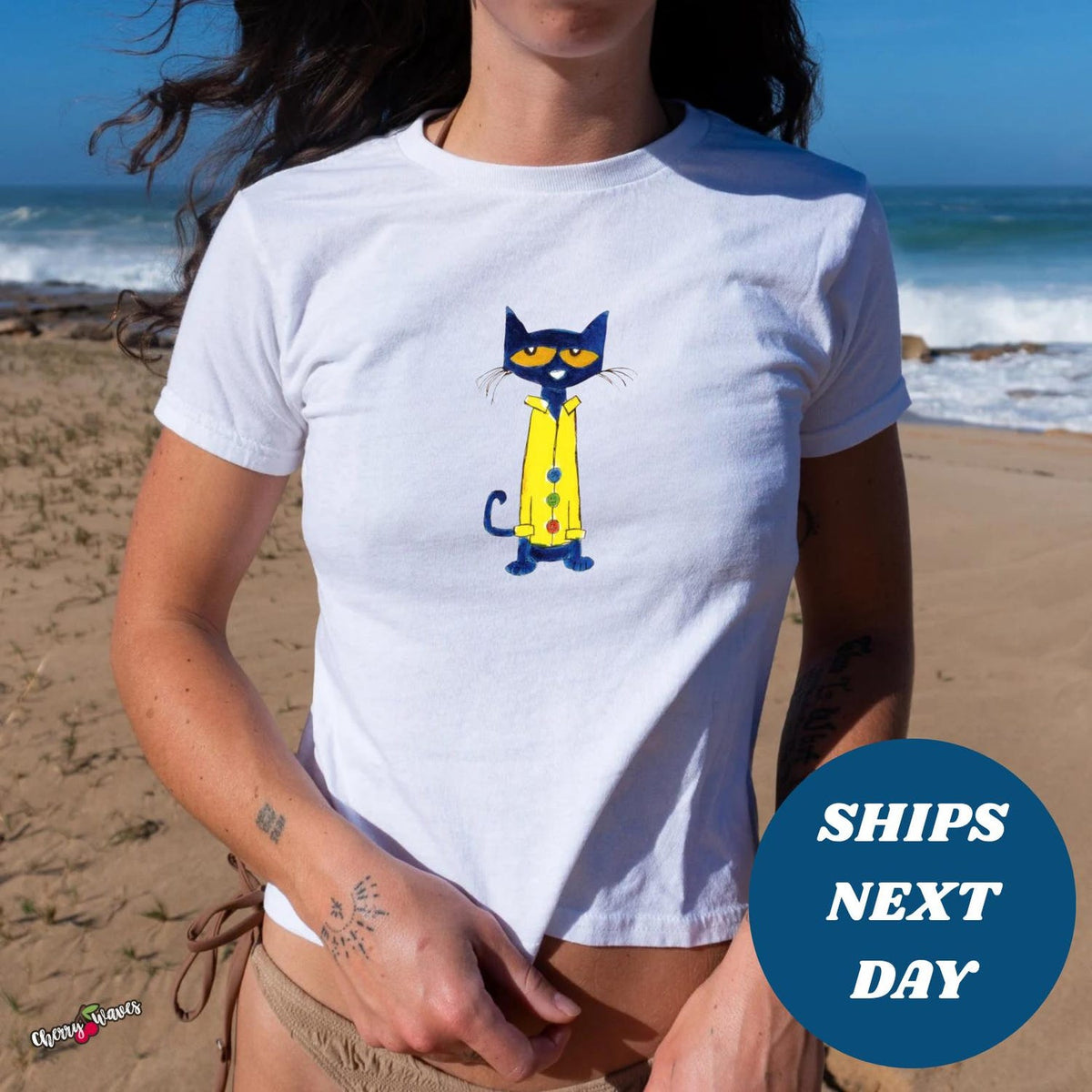 Pete the cat baby tee, aesthetic adult baby tee, coquette crop top, vintage children's nostalgia tee, cool cat shirt, trendy y2k babytee