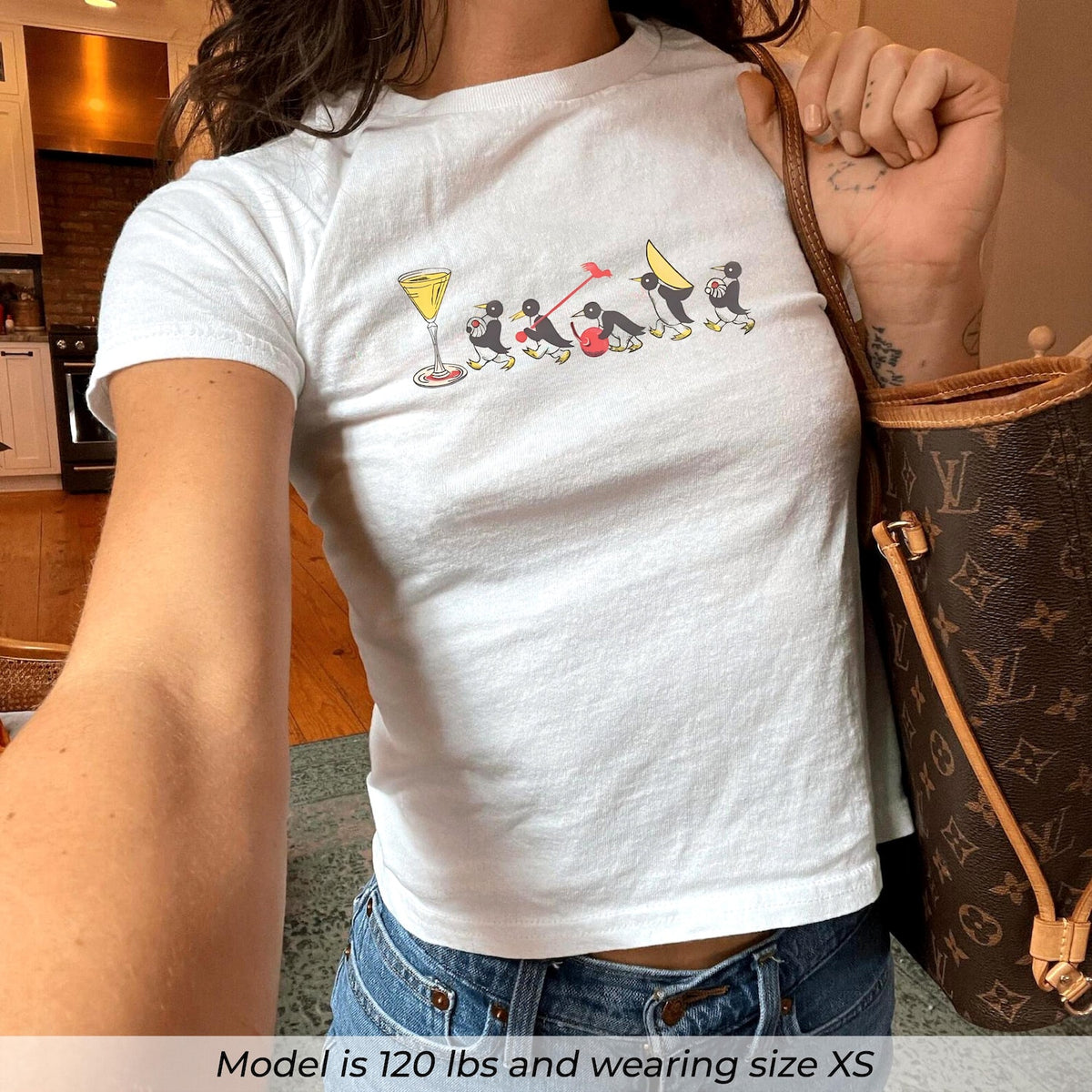 Vintage Cocktail Baby Tee, Coquette Baby Tee, Retro Graphic Top, Pinterest Aesthetic, 90s Tshirt, Y2K, Bar Shirt, Cocktail Penguins Tee