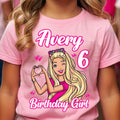 Girl's Birthday Shirt, Family Celebration T-shirt, Customized Birthday Tee, Blonde Doll Design, Birthday Party Shirt.