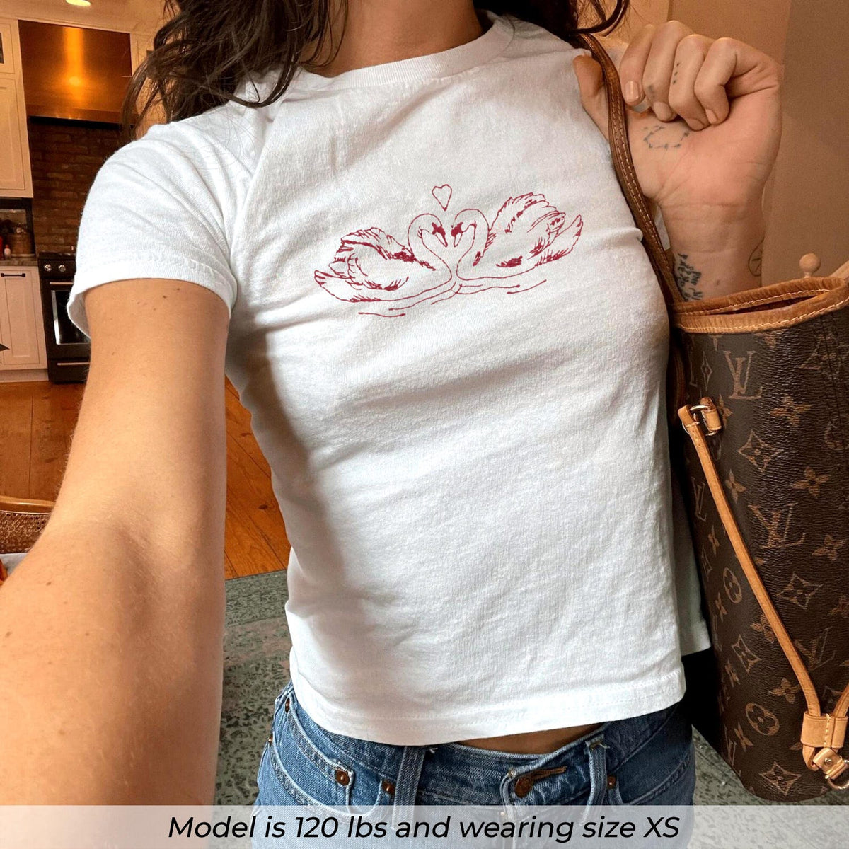 Vintage Swans Baby Tee, Y2k Graphic Baby Tee, 90s Baby Tee, Vintage Tee, Y2K Baby Tee, Coquette Shirt For Women