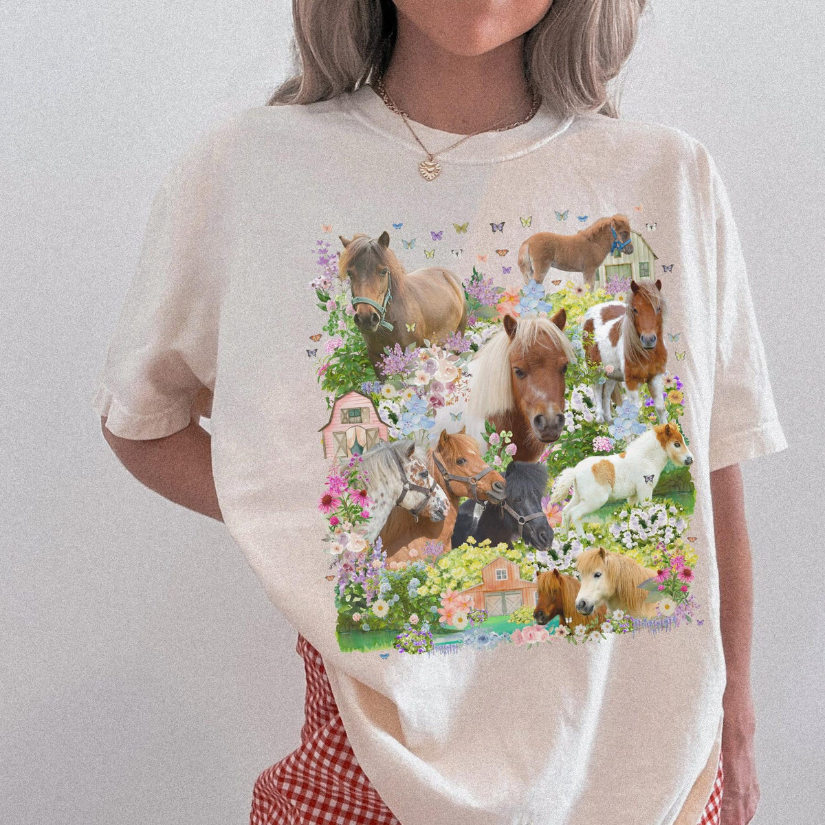 Floral Miniature Horse Lover Tee Shirt: Gift for Friend Who Loves Ponies or Cute Mini Horses, Funny Dreamcore 90s Aesthetic Animal Lover Tee