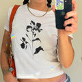 Grunge Flower Tee - Graphic Print Baby Tee, Trendy Y2K Shirt, 90s Pinterest Style Baby Tee, Flower Trendy Gift for Her, Retro Graphic Tee