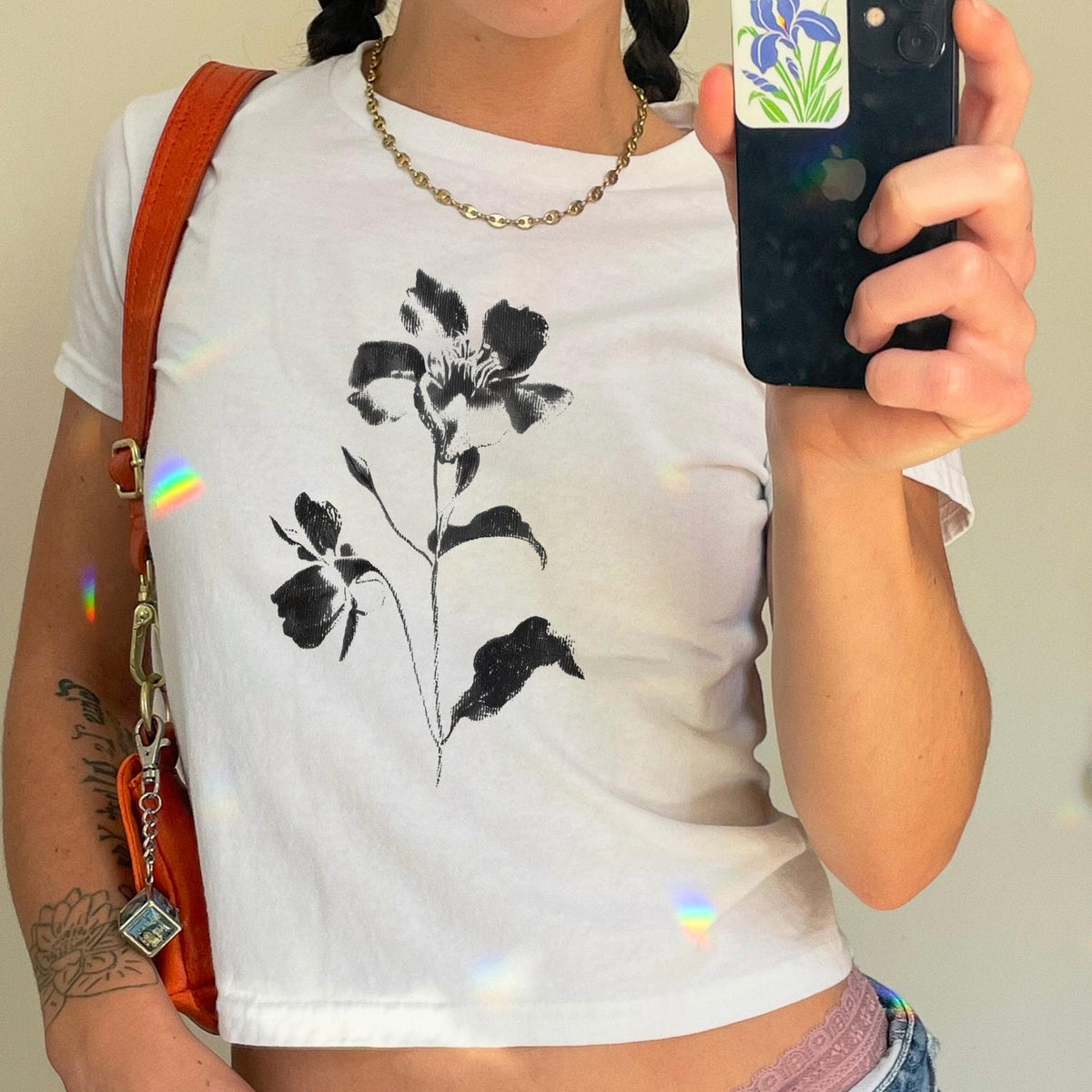 Grunge Flower Tee - Graphic Print Baby Tee, Trendy Y2K Shirt, 90s Pinterest Style Baby Tee, Flower Trendy Gift for Her, Retro Graphic Tee
