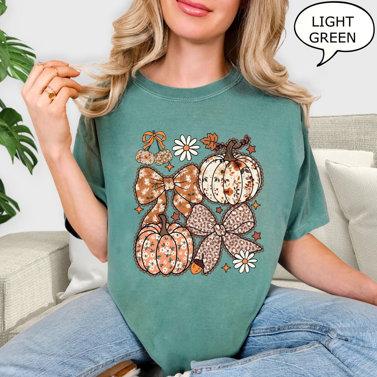 Comfort ColorsÂ® Floral Pumpkin T-Shirt, Fall Coquette Bow Shirt, Pumpkin Season Shirt, Fall Pumpkin Shirt, Autumn Shirt, Thanksgiving Gift