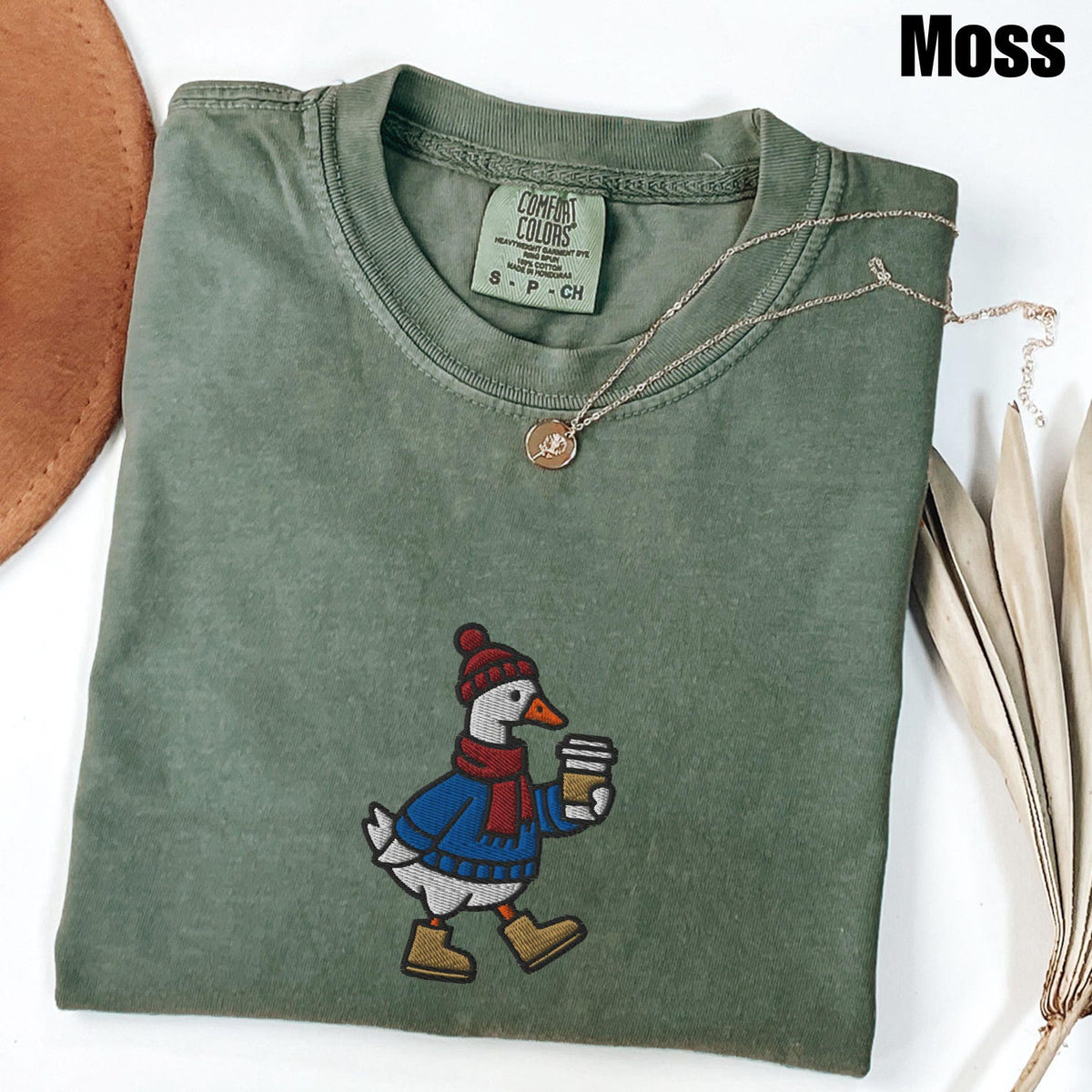 Embroidered Fall Goose Coffee Comfort ColorsÂ® Shirt, Cozy Autumn Latte Lover Tee, Pumpkin Patch Top, Sweater Weather Goose Shirt, Cute Gift