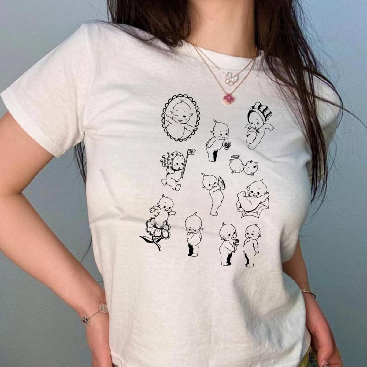 Kewpie Y2k Baby Tee, Retro Baby Tee, Vintage Crop Tee, Trending 90s Tee, Doll Baby Tee, Preppy Coquette Shirt, Aesthetic Baby Tee Women