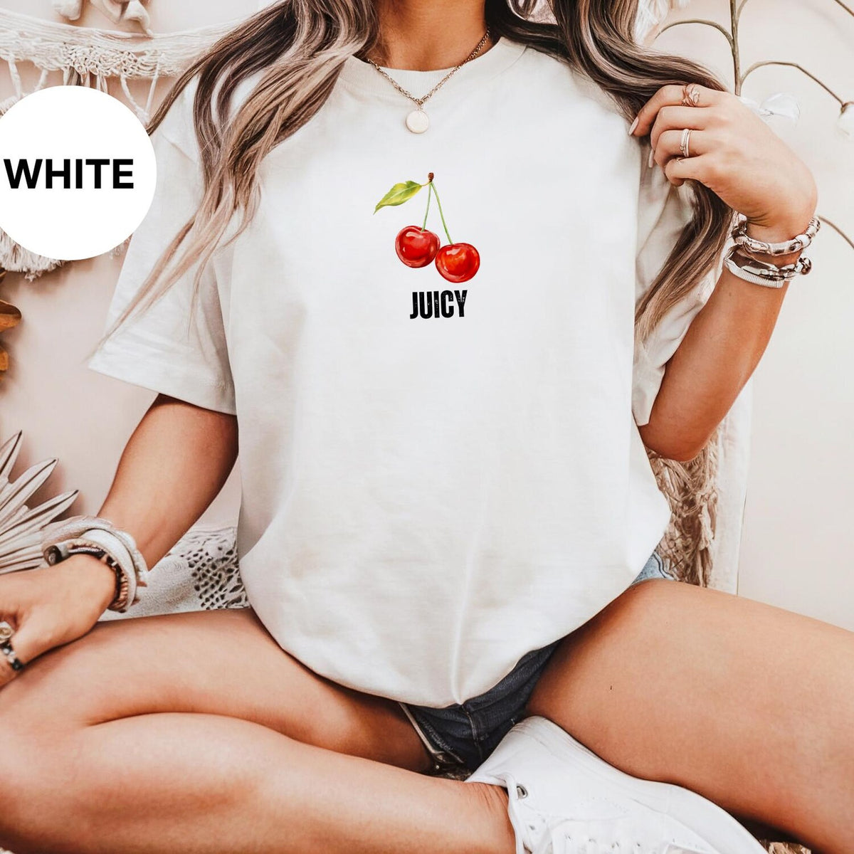Juicy Cherry Shirt, Funny Fruit Tee, Cute Aesthetic T-Shirt, Minimal Summer Outfit, Graphic Tee for Women, Kawaii Gift Idea, Gift for Her