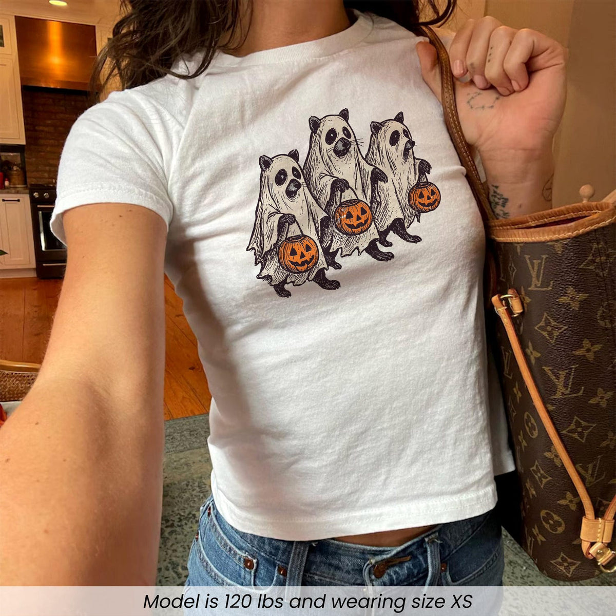 Cute Ghost Raccoons Halloween Baby Tee, Funny Spooky Raccoon Shirt, Retro 90s Graphic Baby Tee, Vintage Halloween Aesthetic Tee Gift