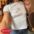 Y2K Jack O Lantern Baby Tee, Coquette Halloween Crop Top, Cute Pumpkin Shirt, Retro Aesthetic Baby Tee, Trendy Halloween Graphic Tee