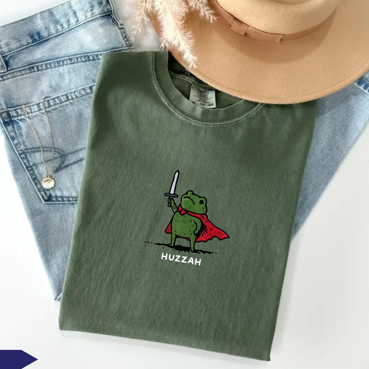 Embroidered Frog Knight T-Shirt: Whimsical Medieval Graphic Tee