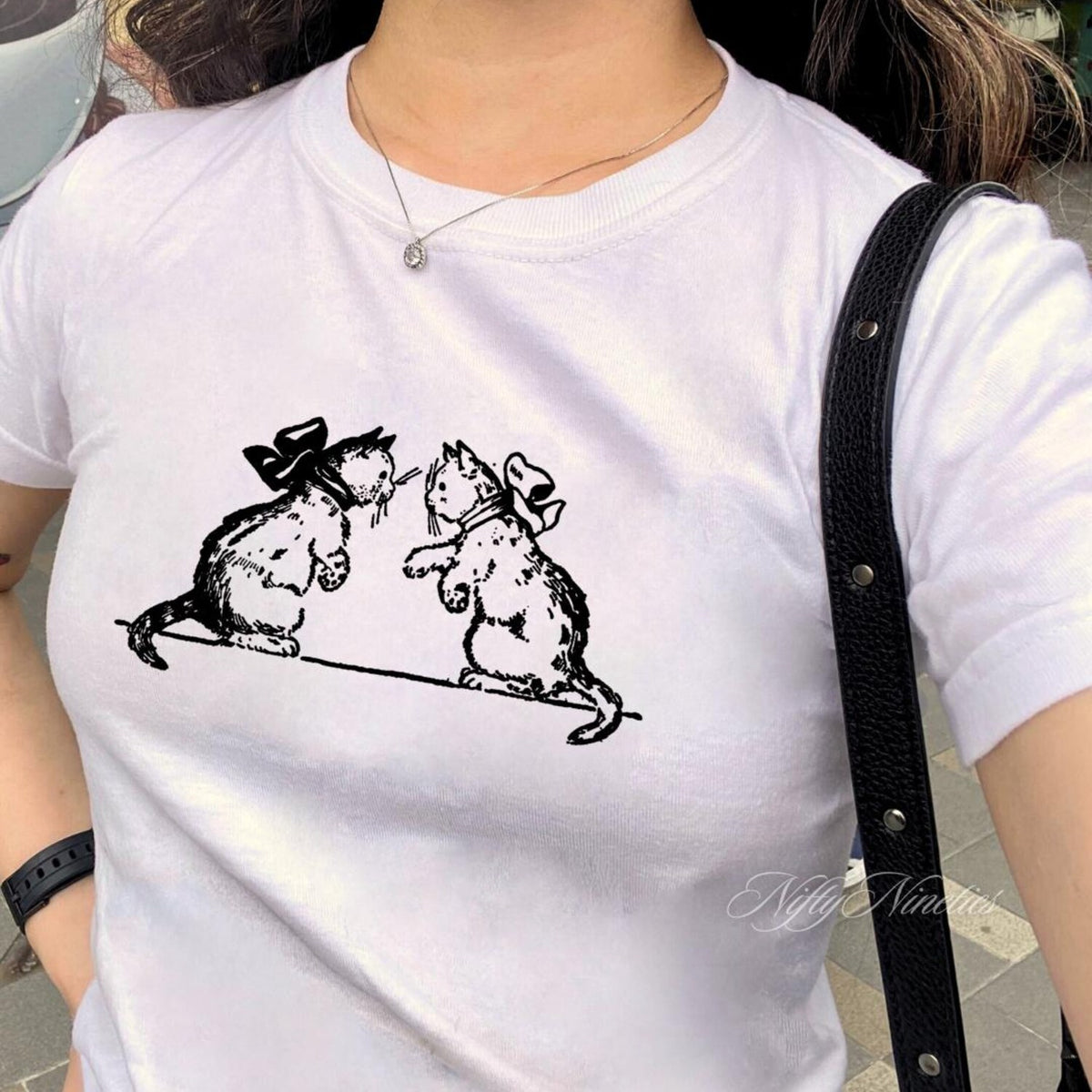 Vintage Cross Kitten Baby Tee, Retro Cat Graphic Top, Coquette Baby Tee, Pinterest Aesthetic, 90s Tshirt, Y2K Shirt, Grunge Aesthetic Shirt