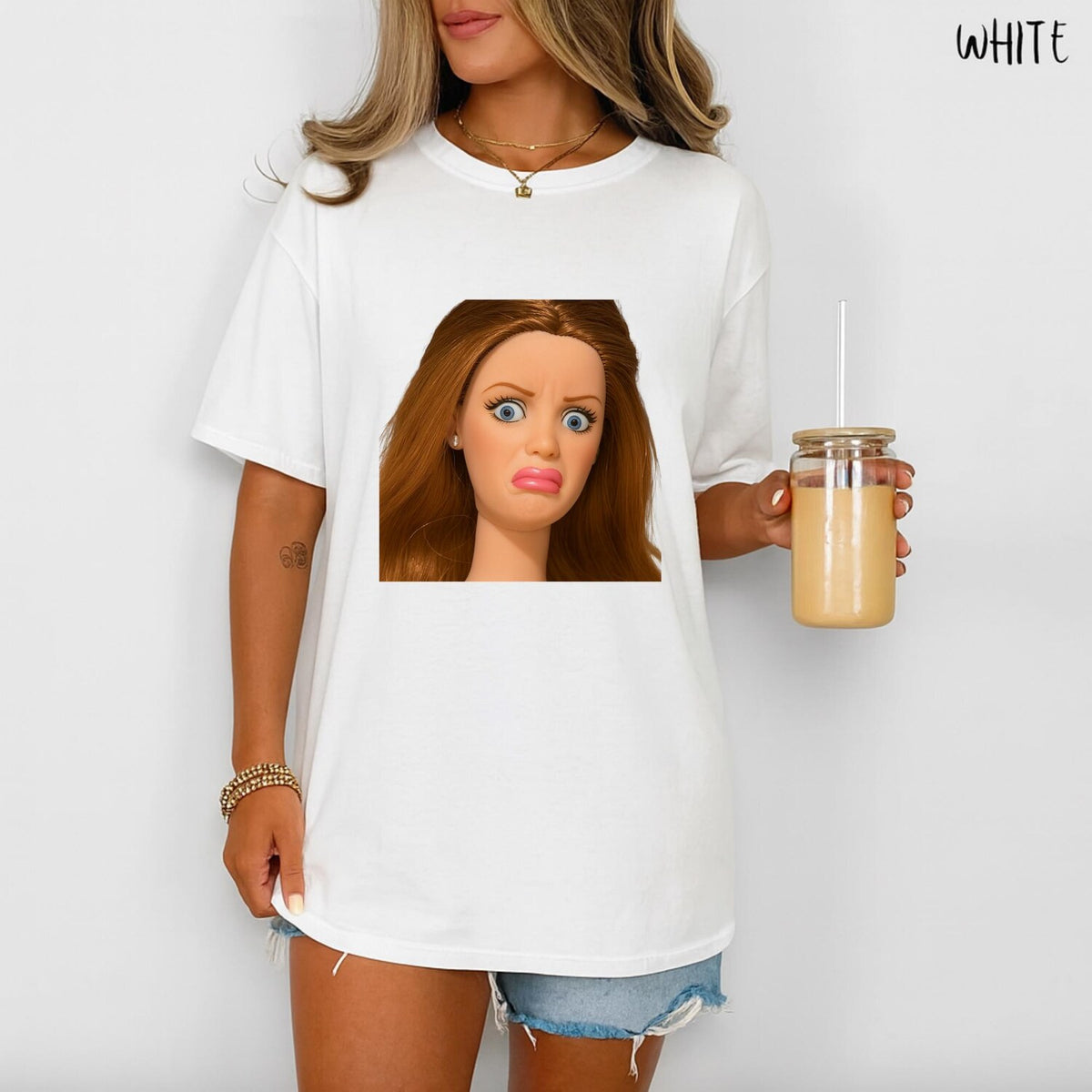 Funny Barbie Face Meme T-Shirt, Viral Reaction Graphic Tee, TikTok Trend Humor Shirt, Unisex Oversized Streetwear Top