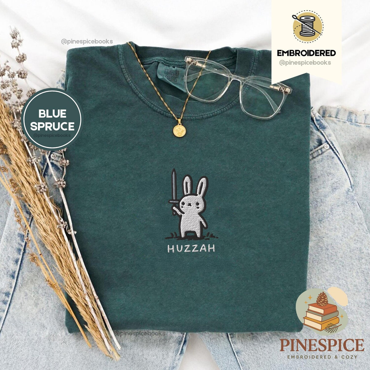 Huzzah Bunny T-Shirt, Embroidered Comfort Colors 1717, Funny Medieval Tee, Whimsical Animal Shirt, Cute Bunny Gift, Ren Faire Top