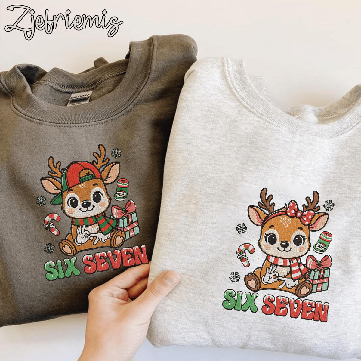 Six Seven Gen Z Christmas Embroidered Sweatshirt, Cute Reindeer Trend 67 Shirt, Holiday Aesthetic Gift, Cozy Winter Crewneck
