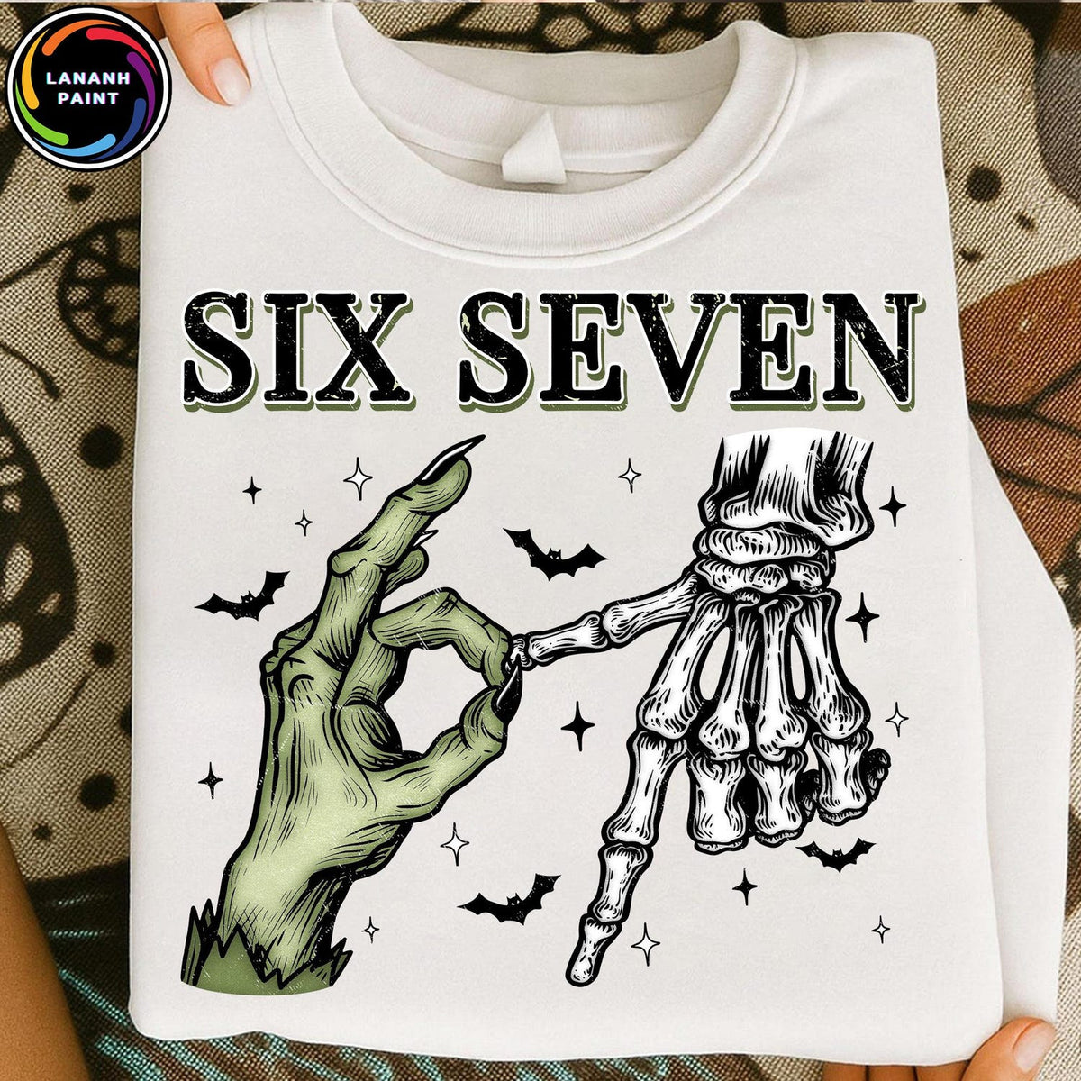 Retro Halloween PNG, Spooky Season Sublimation Design, Funny Halloween Bones Clipart, Six Seven 6 7 Meme Funny Witch Skeleton Hands PNG