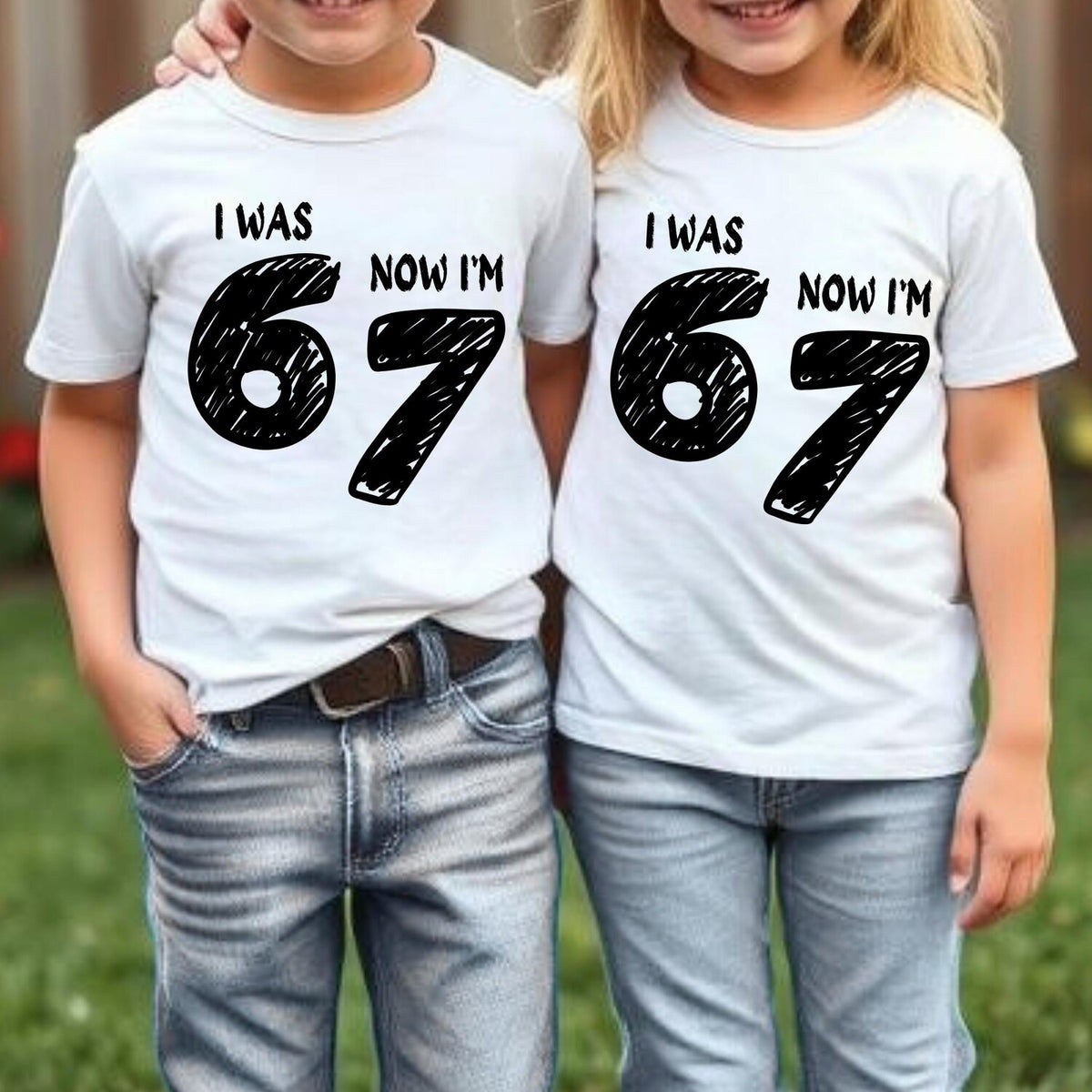 I Was 6 Now I'm 7 Birthday Shirt, Funny 7th B-day Gift for Boy Girl, Viral 67 Meme Birthday Tee, Seven Year Old Milestone Celebration Shirt