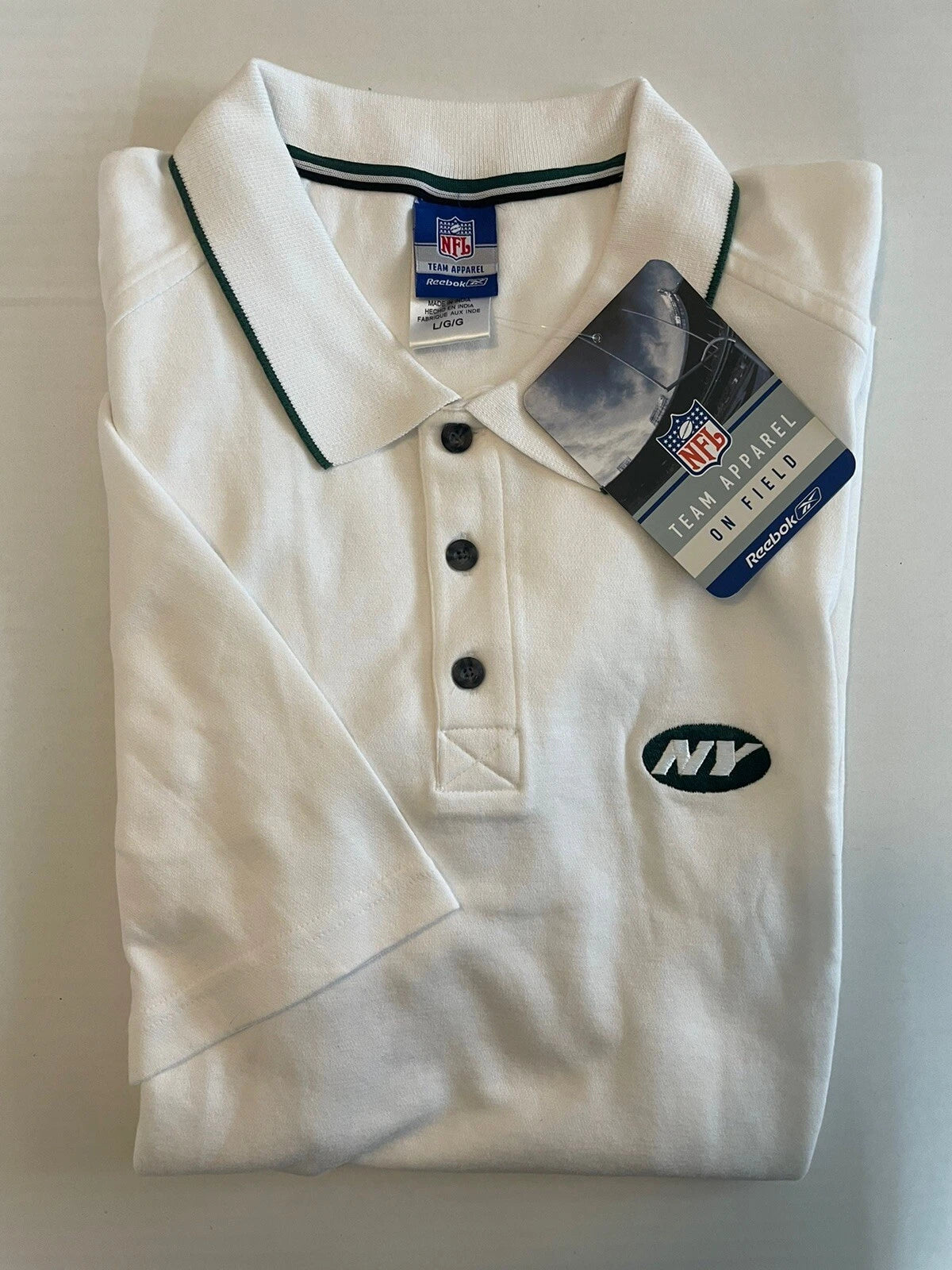 New York Jets Polo Shirt Nfl Reebok Onfield Apparel Men Lg White Short Slv Nwt | Trendy Graphic Tee | Casual Unisex T-shirt