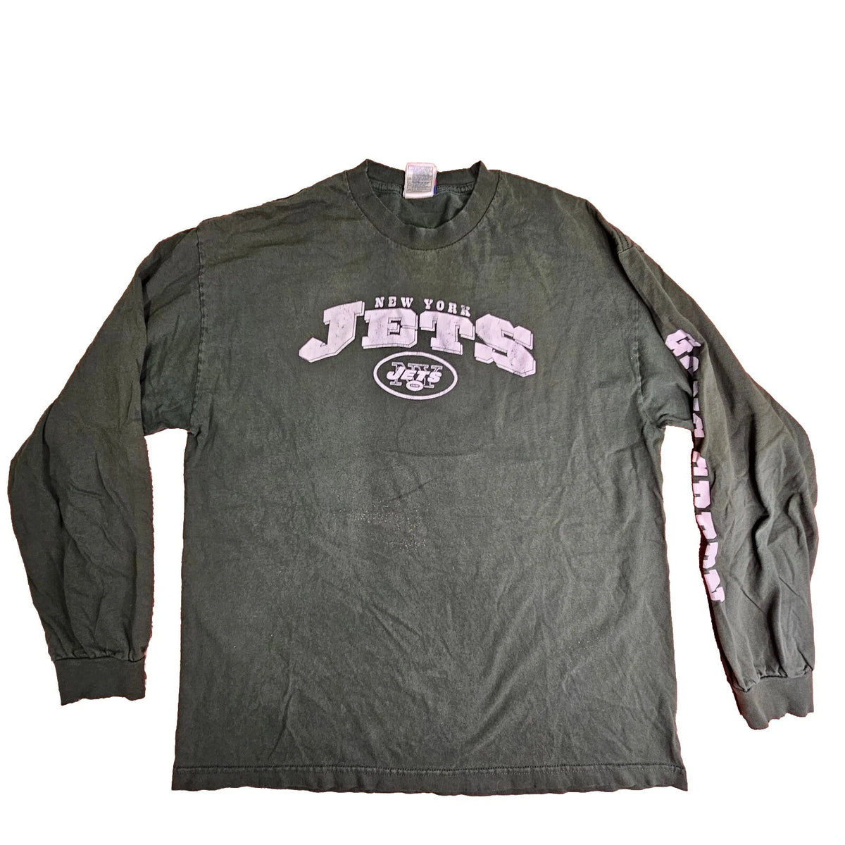 Distressed New York Jets Adult Long Sleeve T-shirt Xl Green Extra Large O8a | Trendy Graphic Tee | Casual Unisex T-shirt