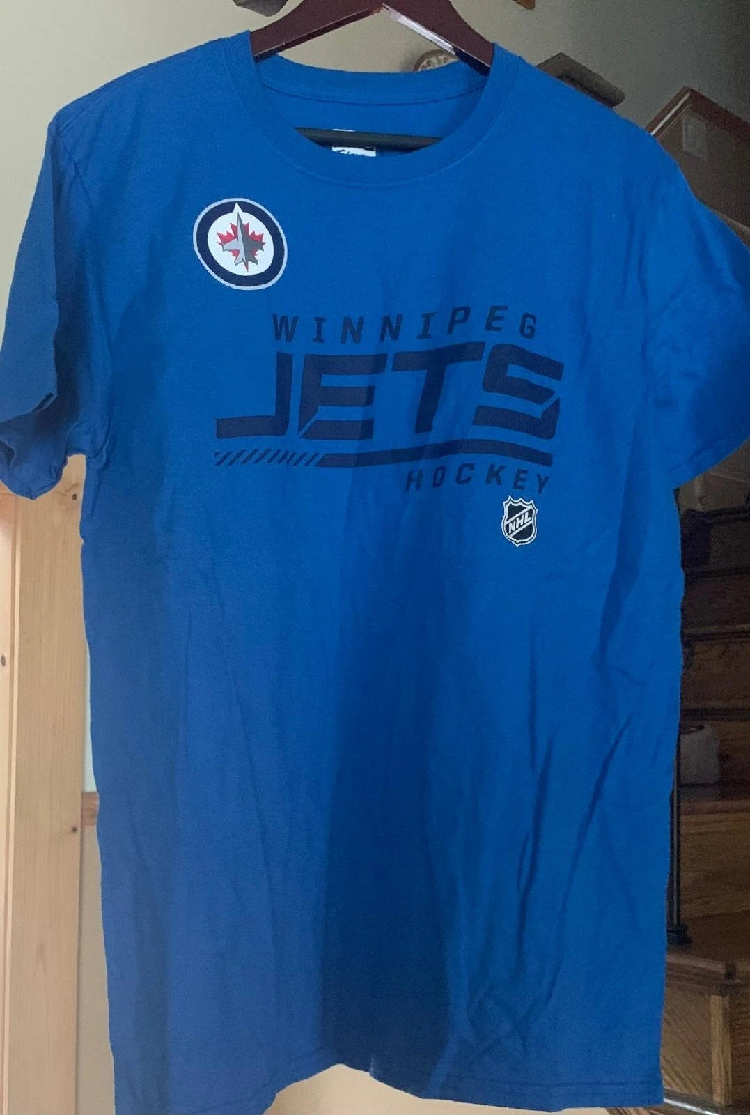 Nhl Fanatics Winnipeg Jets Hockey T-shirt Men's L Blue Short Sleeve New | Trendy Graphic Tee | Casual Unisex T-shirt