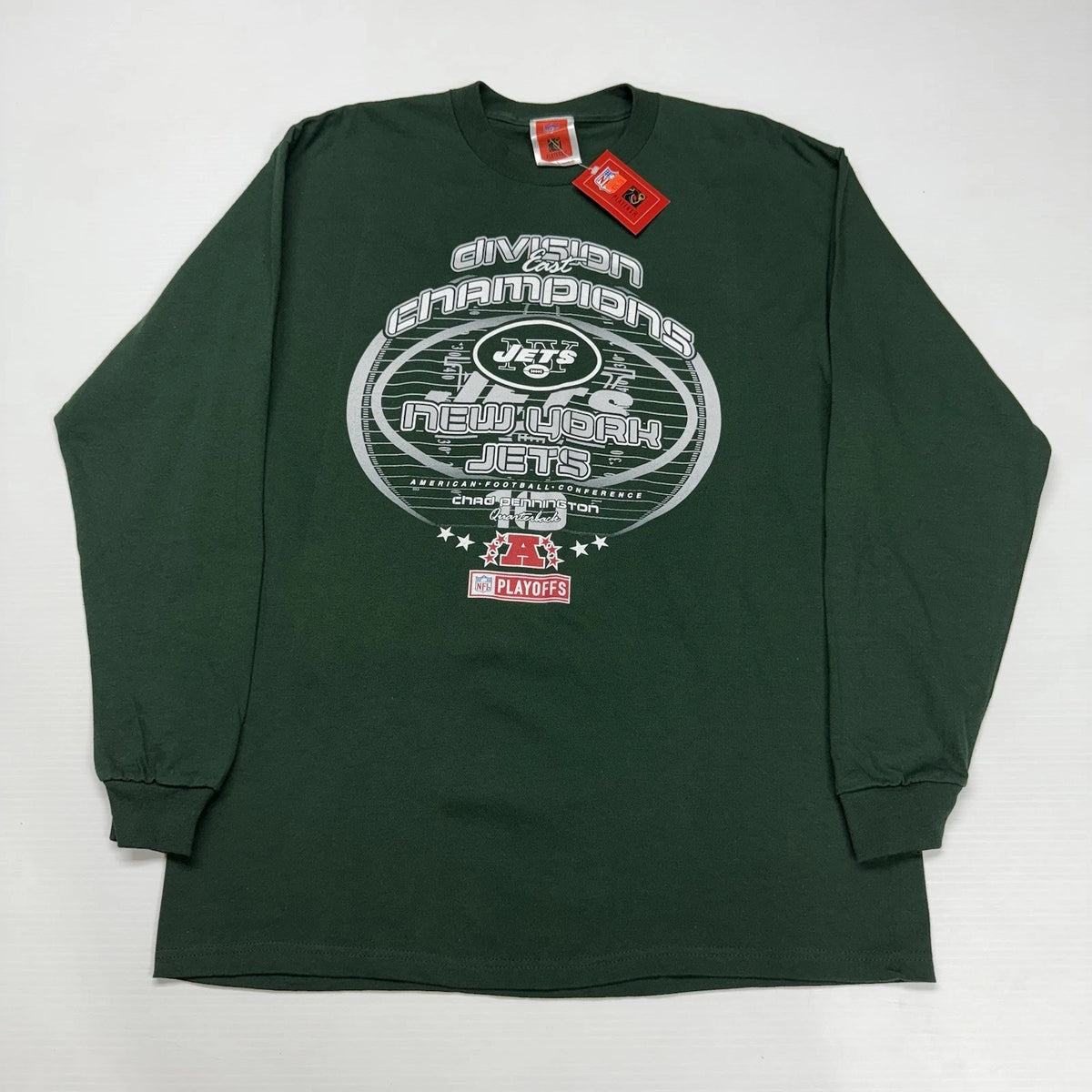 Vtg Nfl Ny Jets Mens Shirt L Green 2002 Afc East Champs Roster Long Sleeve Nwt | Trendy Graphic Tee | Casual Unisex T-shirt