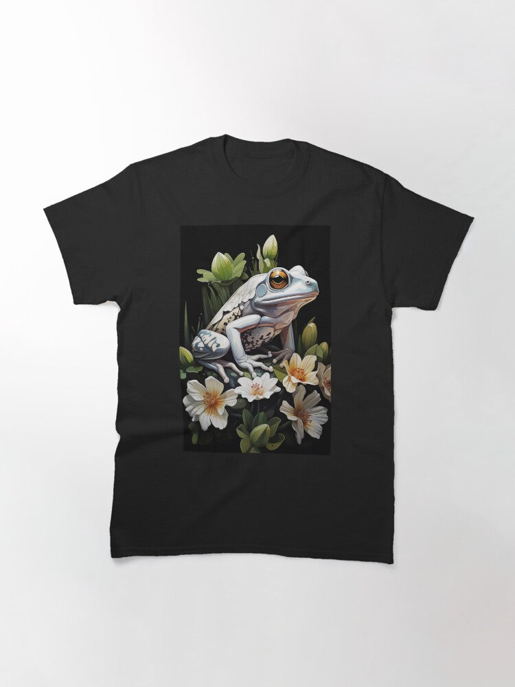 T Shirt Frog And Flowers White Version Classic