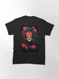 T Shirt Lion And Flowers Red Version Classic