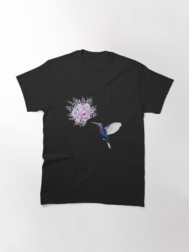 Hummingbird Lilac Flowers Design Classic T Shirt Everyday Wear