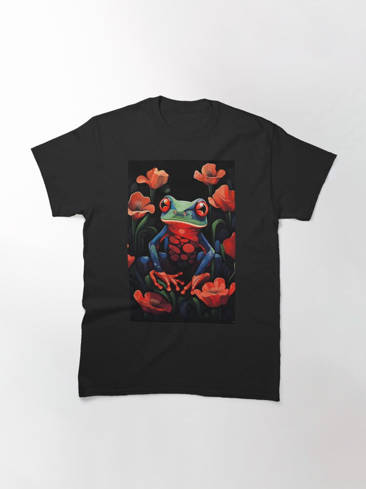 T Shirt Frog And Flowers Red Version Classic