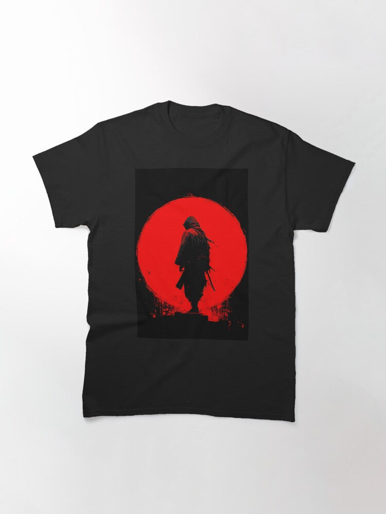 Red Sun Wanderer - Hooded Swordsman Silhouette Anime Art Classic T-Shirt