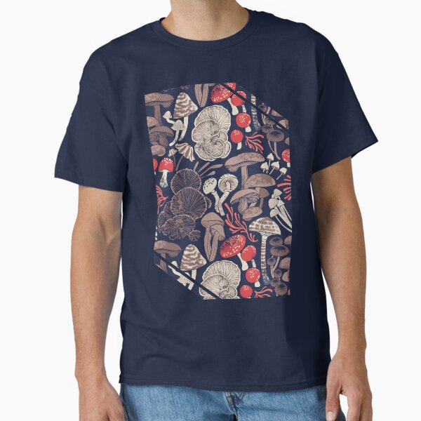 Mystical fungi // midnight blue background brown red and coral wild mushrooms Classic T-Shirt for Sale by SelmaCardoso