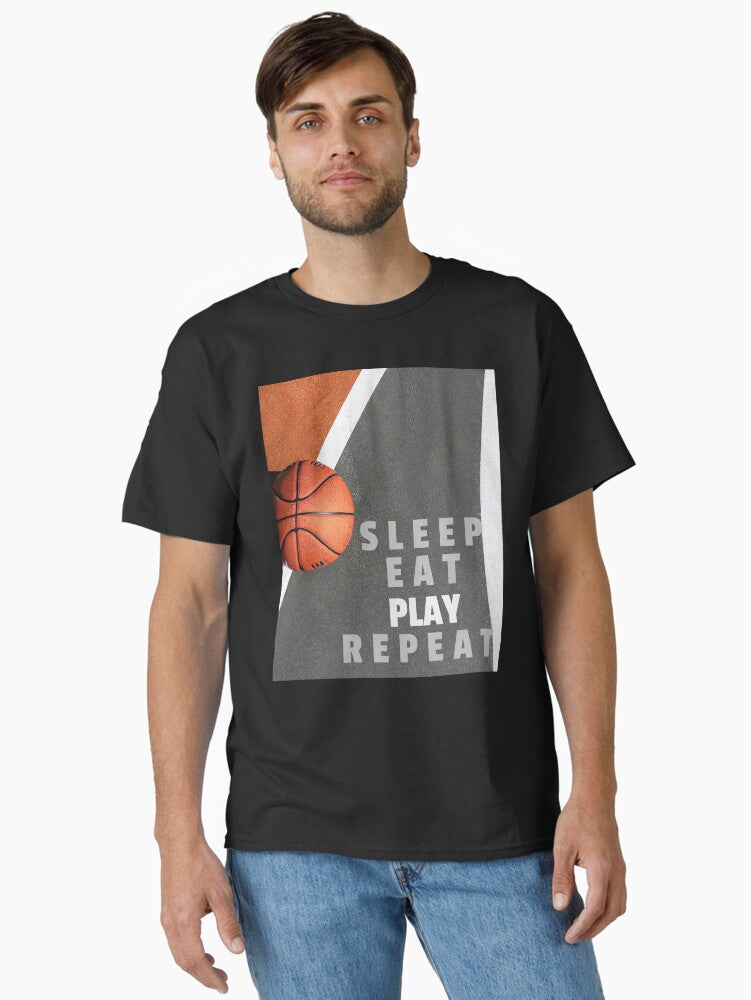 Sleep Eat Play Repeat Basketball On Basketball Court Classic T-shirt | Premium Basketball Jersey | Fan Edition Apparel