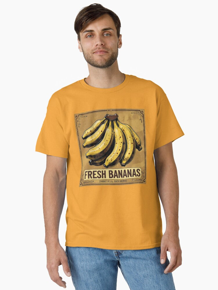 Vintage Banana Crate Label with Yellow Fresh Bananas Artwork Classic T Shirt T Shirt Comfort Fit Funny Gift