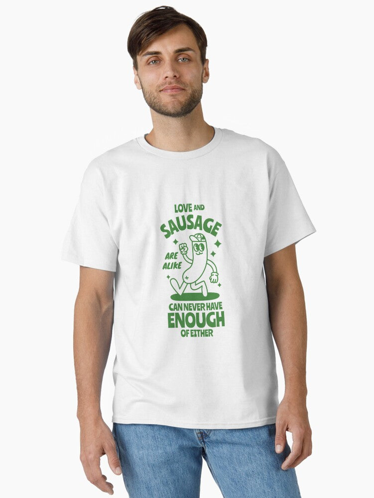 Sausage retro character with funny quote Classic T Shirt T Shirt Comfort Fit Food Lover