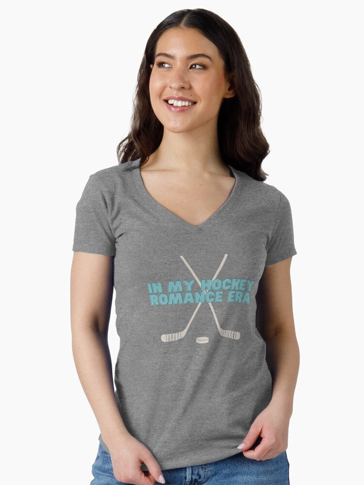 in my hockey romance era booktok hockey book boyfriend spicy booktok pucks up Fitted V Neck T Shirt T Shirt Trending US