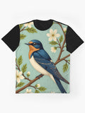 A Charming Wide Eyed Swallow Bird Perched On Branch Graphic T Shirt Premium Print