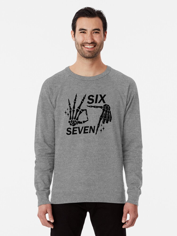 Six Seven Skeleton Hands Lightweight Sweatshirt | Premium Unisex T-Shirt, Trending Graphic Tee