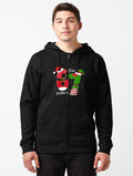 Funny Six Seven 67 Meme 6 7 Elf Santa Christmas Pajamas Zipped Hoodie | Premium Unisex T-Shirt, Trending Graphic Tee