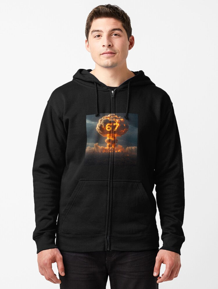 Six Seven 6-7 Nuclear Explosion Mushroom Cloud Delta Zipped Hoodie | Premium Unisex T-Shirt, Trending Graphic Tee